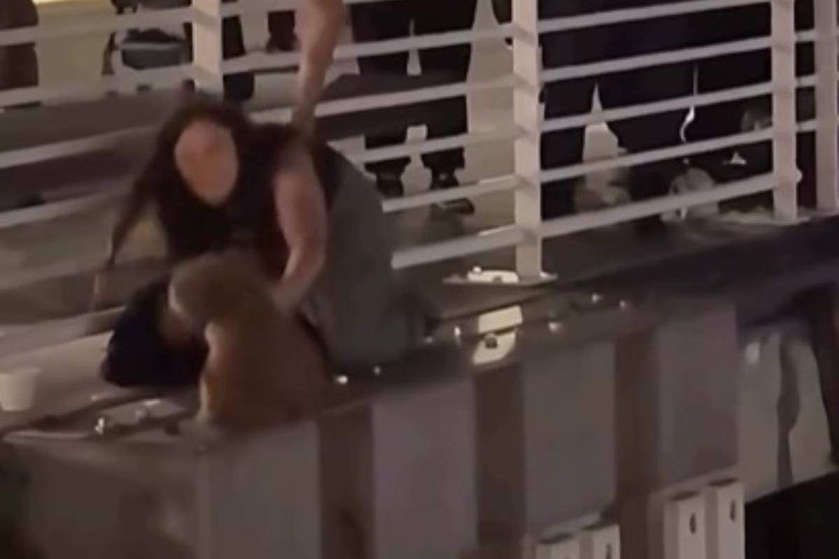Donna afferra cagnolino in pericolo